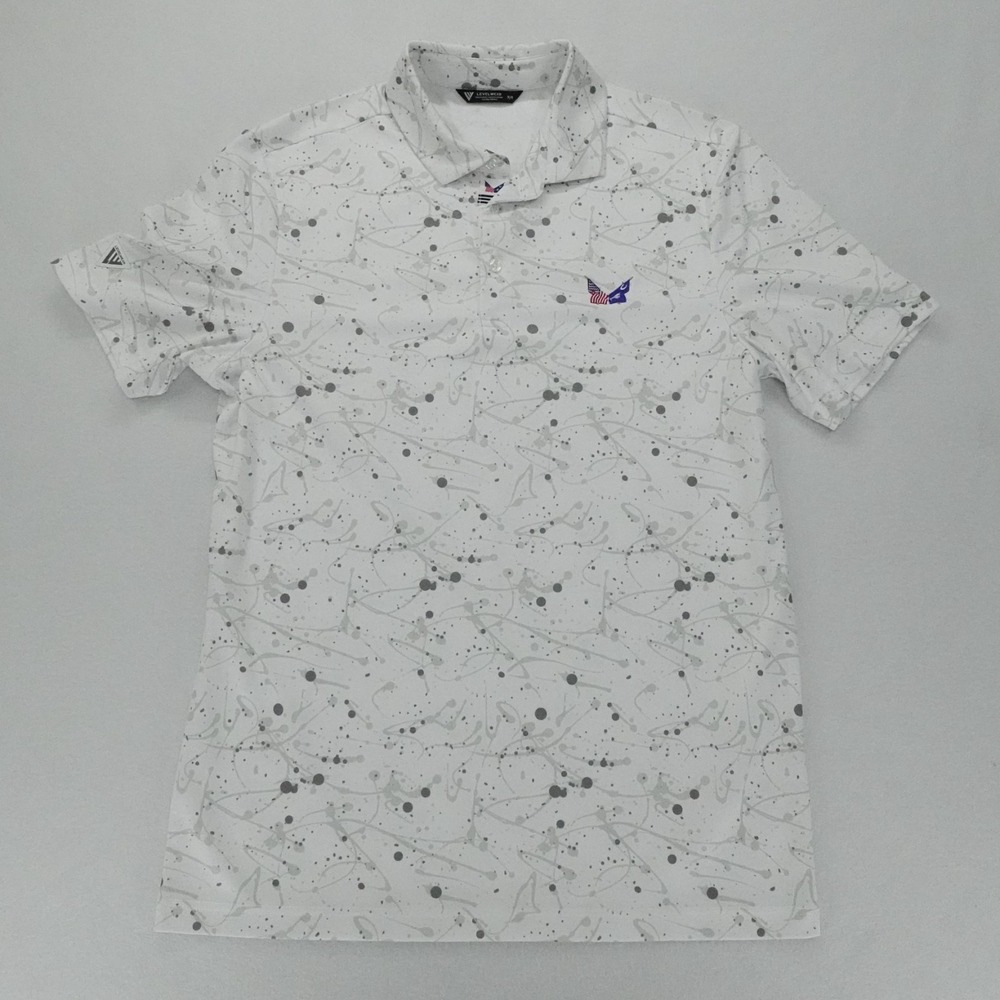 Secession Golf Club Polo Shirt Mens Medium White Splatter Performance Stretch